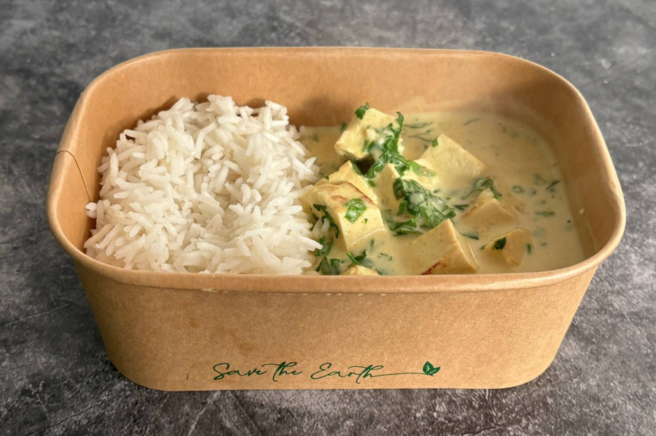 Карри с тофу и рисом басмати веганская еда Валенсия